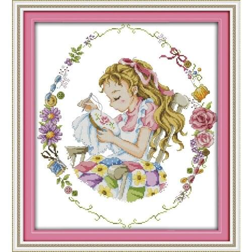 I love cross-stitch (1) cross stitch kit cartoon animal girl 14st 11ct count canvas stitches embroidery DIY handmade needlework