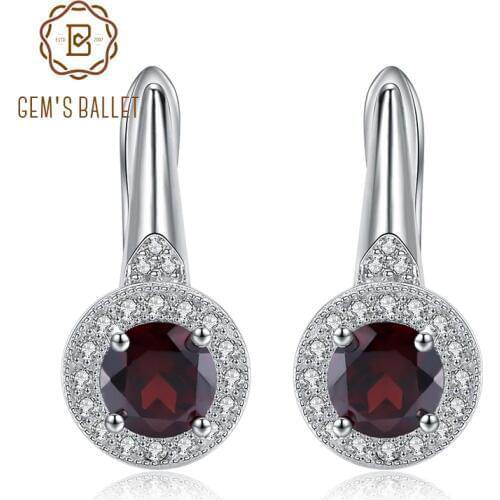 GEMS BALLET 2.10Ct Natural Red Garnet Gemstone Earrings 925 Sterling Silver Halo Illusion Stud Earrings for Women Fine Jewelry