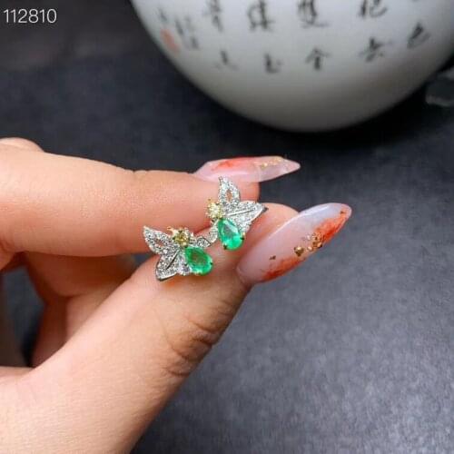 Women silver stud earring bird style natural emerald earrings classic green color real 925 sterling silver girl love date gift