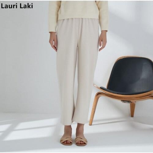 Lauri Laki Autumn Winter Corduroy Straight Pants Women Elegant Retro Solid Thick Warm Soft Loose Wide Leg Trousers Mujer 2021