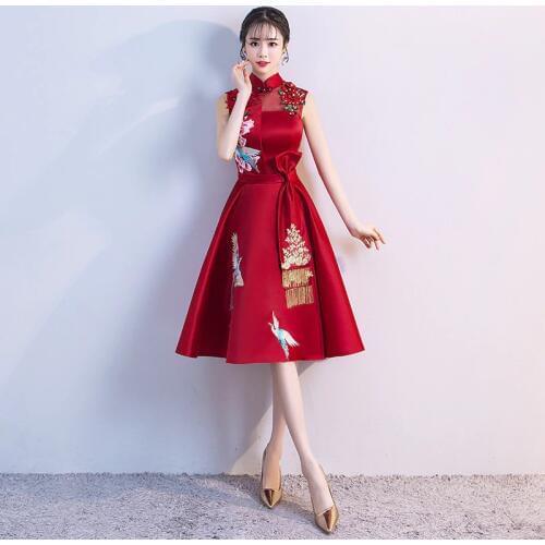 Ladies Evening Party Dress Summer Vintage Mandarin Collar Qipao Floral Elegant Chinese Bride Wedding Cheongsam Vestidos