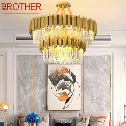 BROTHER Gold Chandelier Crystal Pendant Lamp Postmodern LED Light Fixture for Home Living Dining Room