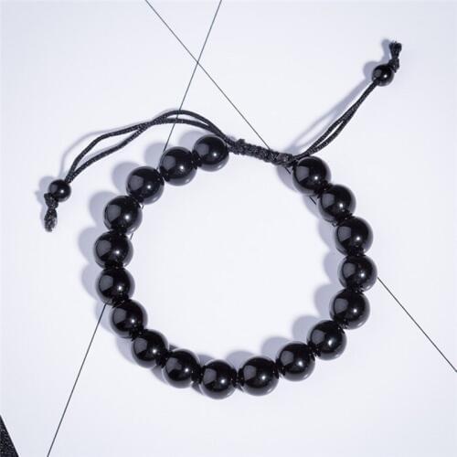 1pc Adjustable Obsidian 10mm Stone Bracelet Healthcare Bracelet Weight Loss Bracelet Slimming Product Round Black Bracelet