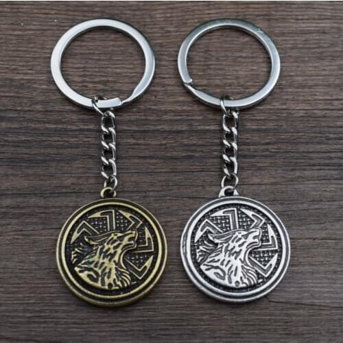12pcs Slavic Wolf Kolovrat Amulet keychain Norse Viking Punk wild Animal Talisman keyring