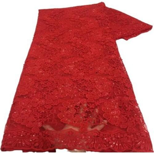 2021 Red Hot Sale African Lace Fabric High Quality Sequins Nigeria French Tulle Mesh Lace Fabric for Bridal Materials Sew