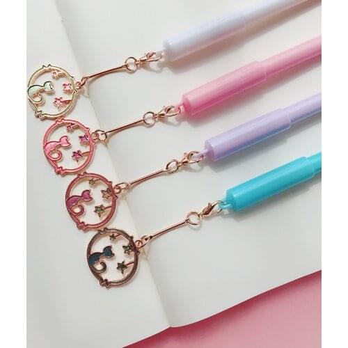 24 Pcs/Lot Cat In Starry Sky Pendant Gel Pen 0.5mm Black Color Ink Pen Writing Gift Wholesale Stationery School Supplies FB539