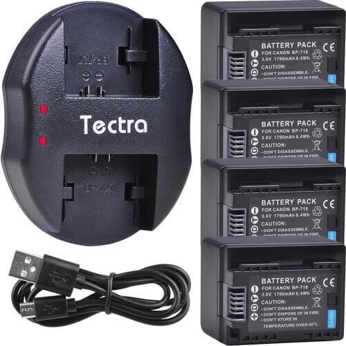 4pcs BP-718 BP718 1790mAh Decoded Battery for Canon VIXIA HF M50 M500 M52 R300 R32 R40 R42 R400 R50 R52 Battery+USB Dual Charger