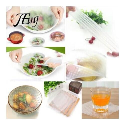 4pcs/set 2021 new Reusable Silicone Food Wrap Seal Vacuum Lid Stretch Multifunctional Food Fresh Keeping Saran Wrap Kitchen Tool