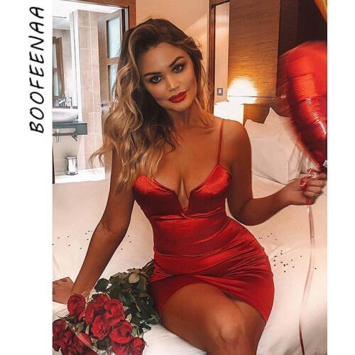 BOOFEENAA Deep V Backless Satin Silky Sexy Woman Bandage Mini Dress 2020 Summer Women Dresses Evening Party Club Wear C66-AZ97