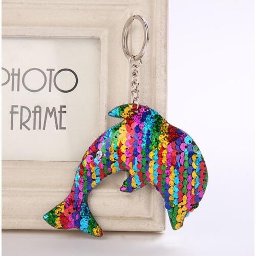 Dolphin Plush Toys Fluffy Fur Pom Pom Metal dolphin Keyring Women Girls Bag Hang Pendant Kids Birthday Easter Gifts Toys