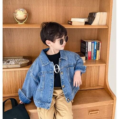 Childrens Spring Clothes Sand Cotton Denim Jacket Korean Boys and Girls Cardigan Top Baby Motorcycle Jacket Fashion Boys Jeans