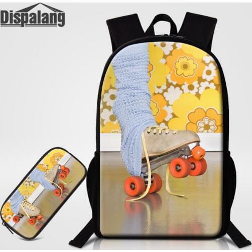 Dispalang 2pcs Children School Backpack With Pencil Case Ice skates Print Kids School Bags For Boy Girl Student Schoolbag