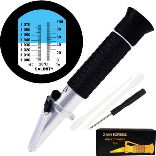 Dual Scale Salinity Refractometer ATC 0-100ppt (0-10%) & 1.000-1.070 Specific Gravity for Seawater Salt Sea Water Aquarium