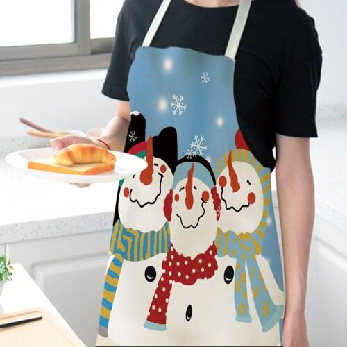 Christmas Elk Antifouling Kitchen Apron Cotton Linen Sleeveless man women Chef Cooking Aprons Kitchen accessories 68*55cm 0019