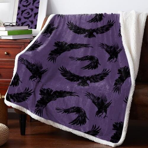 Halloween Crow Purple Blanket for Beds Sofa Fleece Throw Blanket Winter Bedclothes Bedspread Cashmere Blanket