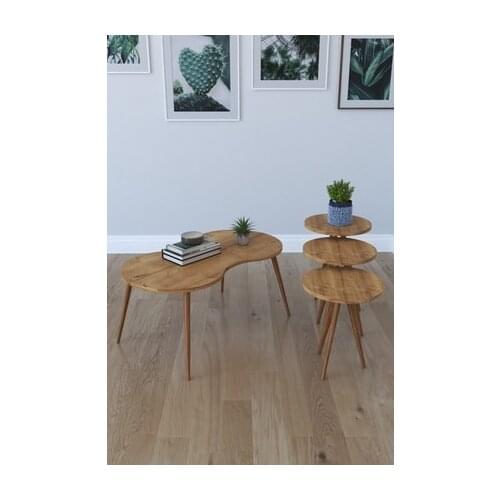 Modern 3'lü Round Zigon Coffee table, Serving Stand And London Center table-Oak coffe table table bassee