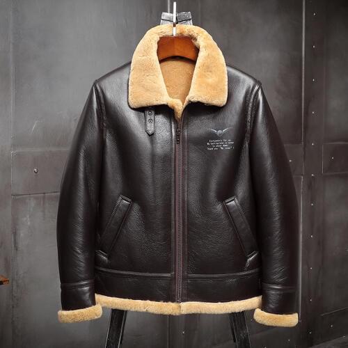 2019 New B3 Mens Shearling Jacket Thick Sheepskin Coat Mens Motorcycle Fur Coat Leather Jacket Mens Winter Coats