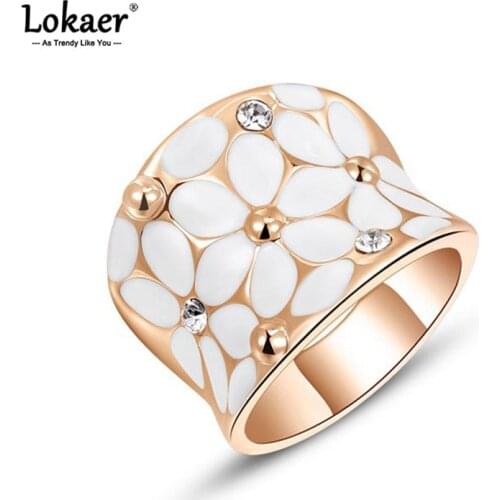 Lokaer Trendy Paint Drip White Glaze Flower Plants Ring Jewelry For Women Girls CZ Crystal Bohemia Party Ring L2010422325