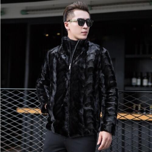 Men real genuine natural mink fur coat mens fashion stand collar jacket with warm winter
