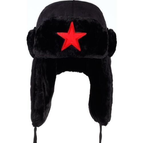 2019 new Men pentagram Lei Feng Winter Hat Aviator Outdoor Ear Flaps Bomber Cap Proof Russian Hat