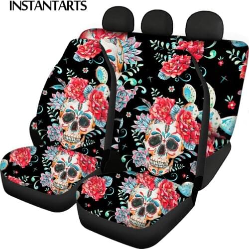 INSTANTARTS Rose Skull Sugar Design Soft Car Accessories Automobile Seat Protector Non Fade Front/Back Car Seat Cover Seat Cover