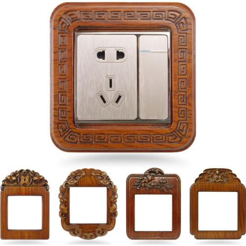 Solid wood carved switch sticker protective cover Chinese classical socket switch decorative wall panel 3D sticker customize