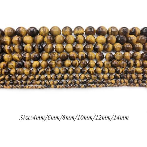 Natural Stone Deep Yellow Gold Loose Beads Round Tiger Eye DIY Beaded for Women Jewelry Making Bracelets Necklaces J137