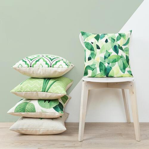 Cushion Cover Pillow Case Watercolor Green Leaves Fern Patterned Plants For Sofa Seat Simple Home Decor 45*45cm Pillow Cover