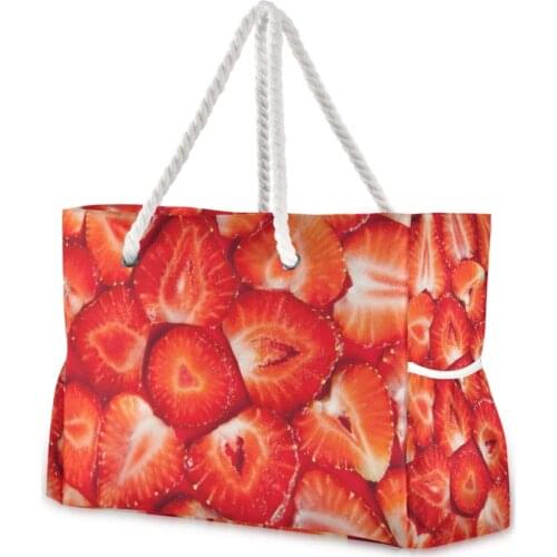 2021 New Brand New Summer Fashion Folding Women Handbag Tote Ladies Casual Strawberries Printing Luxury Shoulder Beach Bag