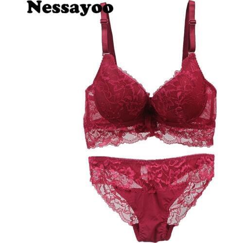 New Lace Bra Set 34-38 A B C Cup Embroidery Bra And Panty Sets Red Black White Bra Panties Set Sexy lace bra set Lingerie Gather