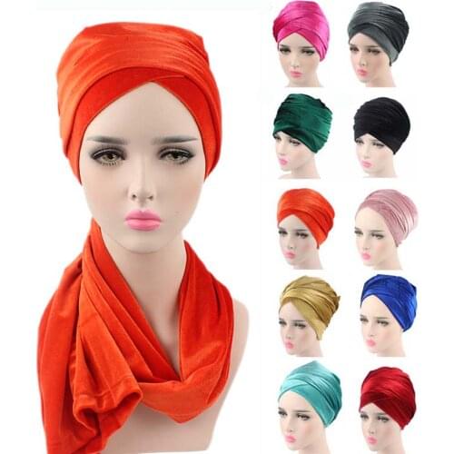 NEW Fashion women Luxury pleated velvet Turban hijab Head Wrap Extra Long tube indian Headwrap Scarf Tie