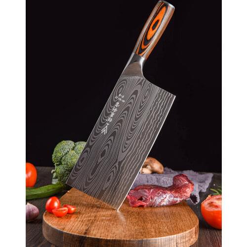 NZV 8inch Kitchen Knife Stainless Steel Meat Chopping Cleaver Slicing Vegetables Chinese Chef Knife The Color With Wooden Handle