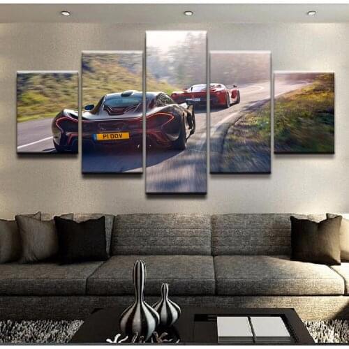 HD Print Artwork Modern Poster Home Decor Wall Art 5 Pieces Pictures Black And McLaren P1 Red Sport Car Canvas Painting