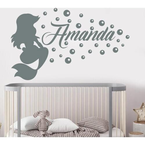 Personalized Name Wall Decals Custom Gilrs Name Decal Mermaid Decal For Kids Bedroom Nursery Decor Home Living Room Y013