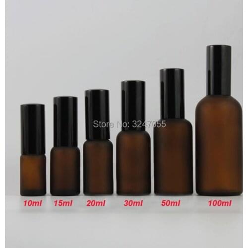 10/15/20/30/50/100ml Empty Glass Cosmetic Frosted Amber Essential Oil Bottle, Portable Vial Perfume Atomizer, Lotion Pump Bottle