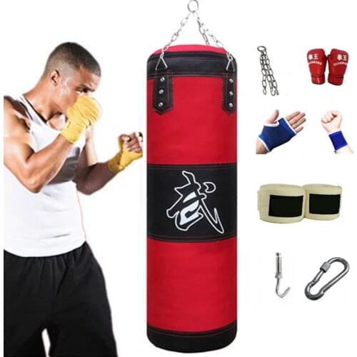 60cm 80cm 100cm 120cm Empty Boxing Punching Bag Hanging Kick Sandbag Boxing Training Fight Karate Sandbag With Glove Wrist Guard