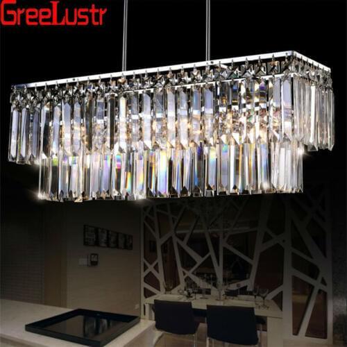 Luxury rectangle K9 crystal chandelier LED luster pendant lamp Living room bedroom Chandeliers E14 luminarias para sala