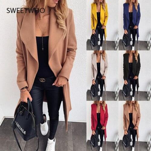 Mid-Length Cardigan Windbreaker Womens Autumn and Winter Loose All-Match Jacket Elegant Tie Woolen Windbreaker Long Coat Cardig