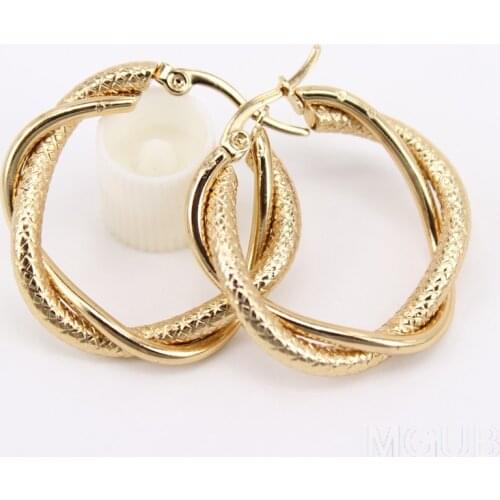 New gold color Stainless steel Hoop earring twisted wire 2 colors 4 styles Not fade waterproof Hand polished LH942