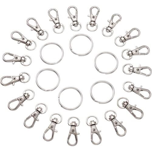 Pandahall Alloy Swivel Lobster Claw Clasps Swivel Snap Hook Iron Split Key Rings Jewelry Finding 50pcs Clasp & 50pcs Chain Ring