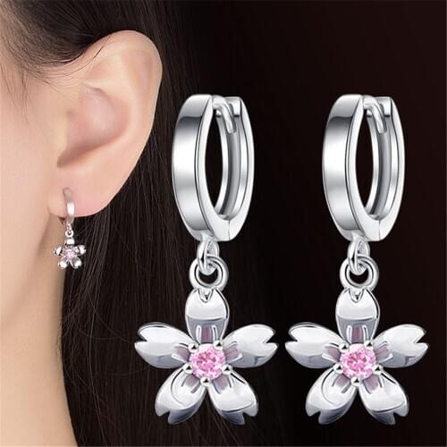 SHDEDE Drop Earrings For Women Flower Cubic Zirconia Female Party Jewelry Hoop Earring Casual Accessories Not Allergic -WH198
