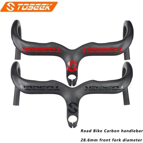 TOSEEK Road Bike full carbon one-integrated handlebar T800 black/red Matte Full Carbon Handle Bent bars with stem 400/420/440mm