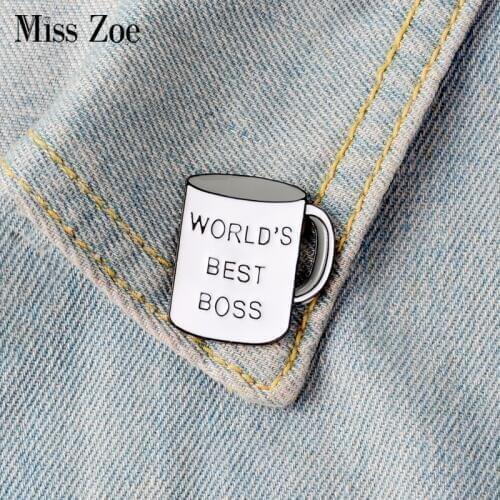 WORLDS BEST BOSS Enamel Pins Badges Coffee Cup Brooches Custom Pastel Lapel pin Denim Shirt Punk Cartoon Funny Jewelry Gift