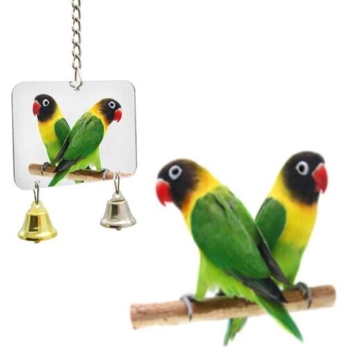 Funny Non-Toxic Parrot Bird Mirror Cute Shaped Hanging Bell Pet Playing Toys Cage Decoration for Parakeets Cockatiels Lovebirds