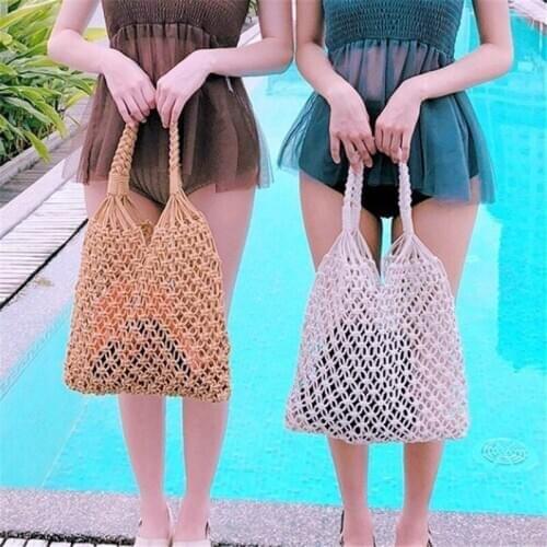 Travel Bag Fashion Hollow Straw Woven Bag Forest Female Mesh Rope Weaving Tie Reticulate Net Shoulder Bag Beach Holiday