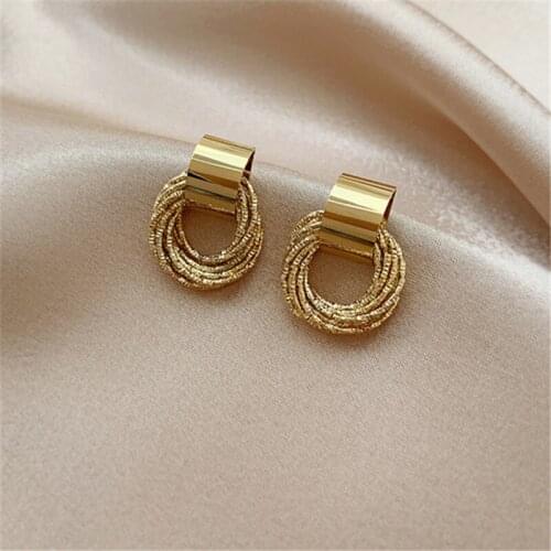 Womens Korean Fashion Golden Multilayer Wrap Earrings Punk Jewelry Retro Style Metal Stud Earrings Party Jewelry Accessories