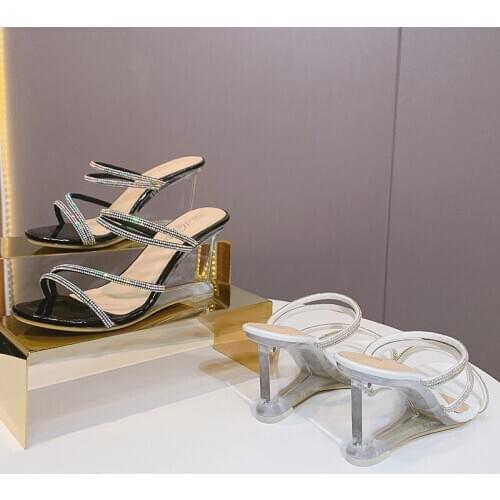 Women Transparent Sandals Flash Drilling Sandals Wedges Slippers Sandals Sexy Lace-up Slippers Shoes