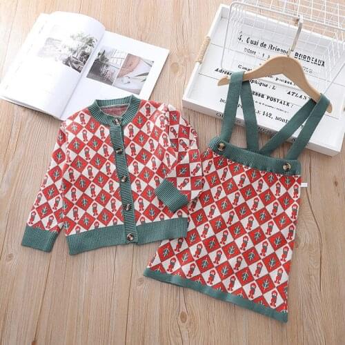 Toddler Girl Winter Clothes Set Long Sleeve Cardigan and Overall Skirt Children Clothing Set Kids Christmas Clothes Wholesale