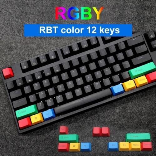 12Pcs/Set PBT Light-proof Color Matching Mechanical Keyboard Keycaps Replacement for Cherry MX Mechanical Keyboard Keycap