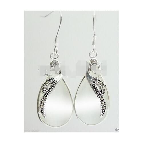 15*26mm clear white opal 925 Sterling Silver Marcasite Earrings
